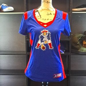 #12 Brady NE PATRIOTS  accented shirt w/cross cross neckline & jewel bea